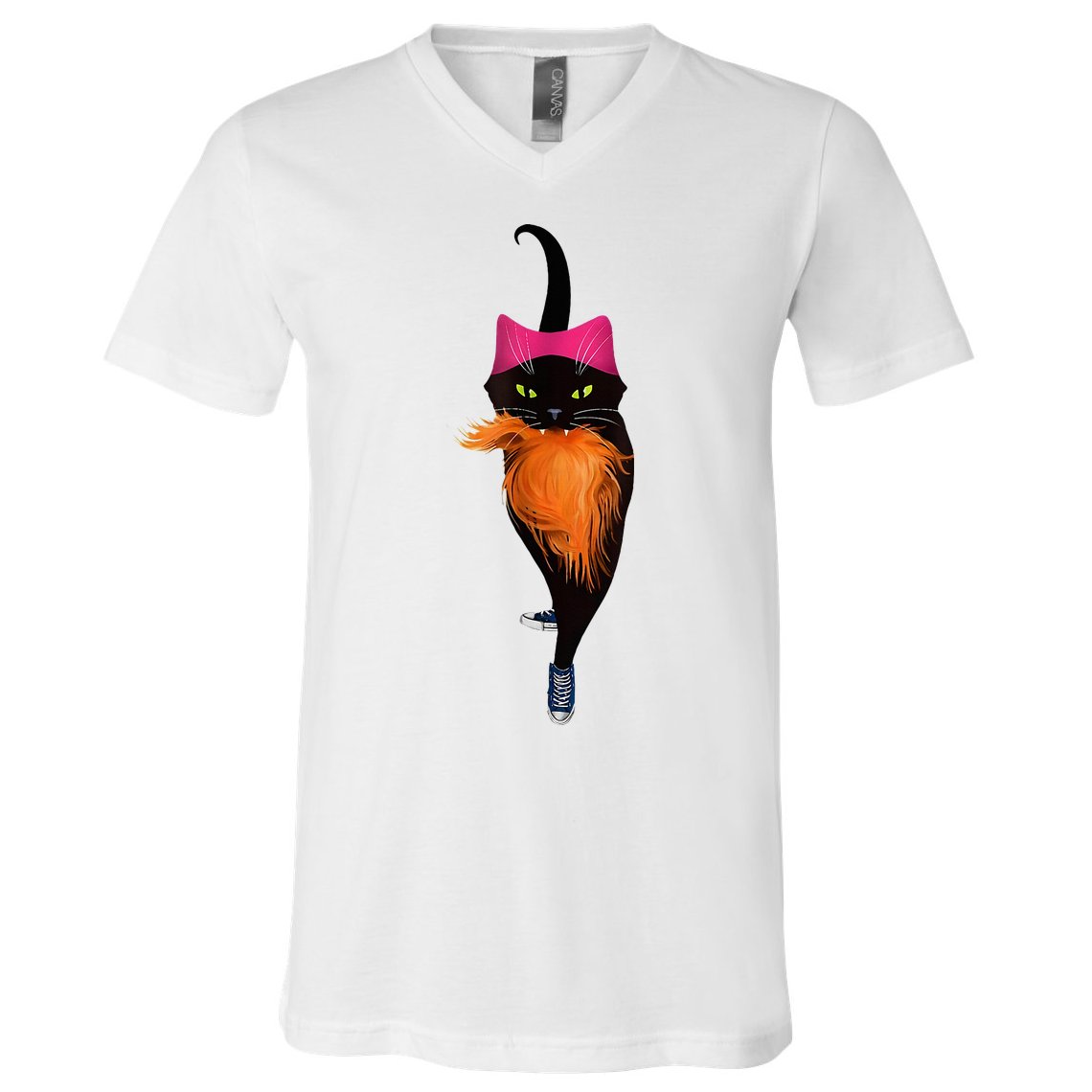 Funny Black Cat Lady With Chucks Trump Hair Vote Kamala 2024 V-Neck T-Shirt