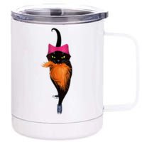 Funny Black Cat Lady With Chucks Trump Hair Vote Kamala 2024 12 oz Stainless Steel Tumbler Cup