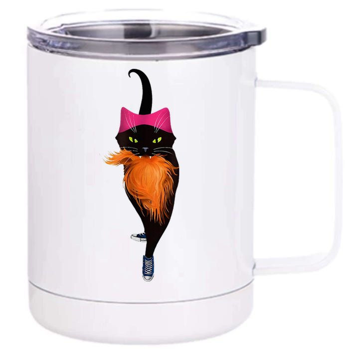 Funny Black Cat Lady With Chucks Trump Hair Vote Kamala 2024 12 oz Stainless Steel Tumbler Cup