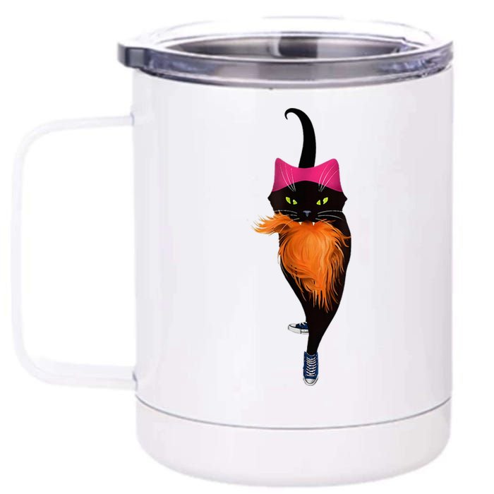 Funny Black Cat Lady With Chucks Trump Hair Vote Kamala 2024 12 oz Stainless Steel Tumbler Cup