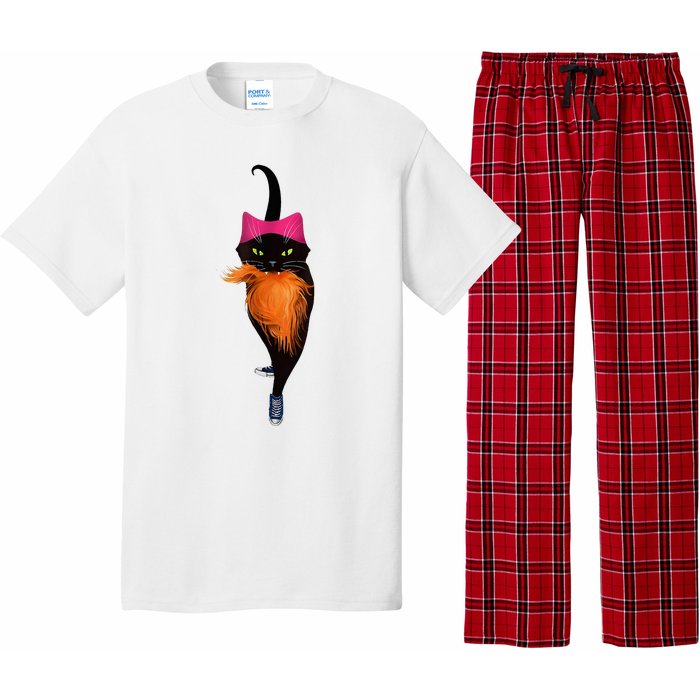 Funny Black Cat Lady With Chucks Trump Hair Vote Kamala 2024 Pajama Set