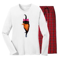 Funny Black Cat Lady With Chucks Trump Hair Vote Kamala 2024 Women's Long Sleeve Flannel Pajama Set 