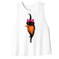 Funny Black Cat Lady With Chucks Trump Hair Vote Kamala 2024 Women's Racerback Cropped Tank