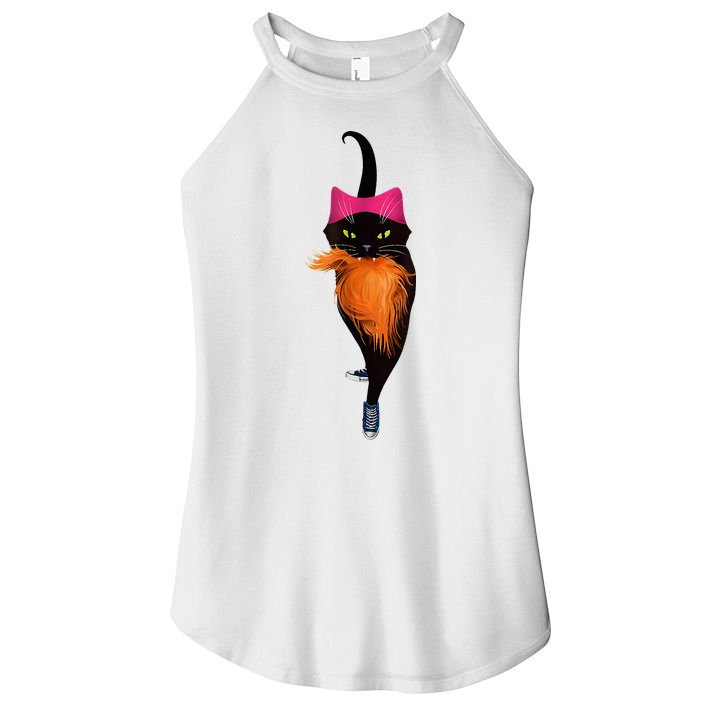 Funny Black Cat Lady With Chucks Trump Hair Vote Kamala 2024 Women's Perfect Tri Rocker Tank