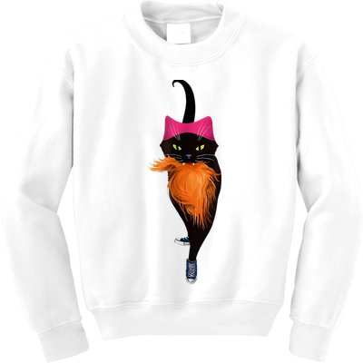 Funny Black Cat Lady With Chucks Trump Hair Vote Kamala 2024 Kids Sweatshirt