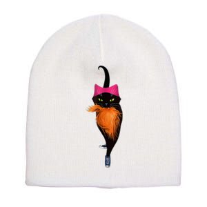 Funny Black Cat Lady With Chucks Trump Hair Vote Kamala 2024 Short Acrylic Beanie