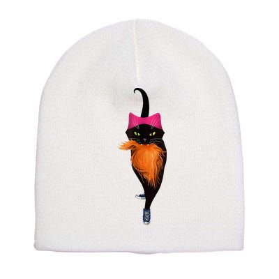 Funny Black Cat Lady With Chucks Trump Hair Vote Kamala 2024 Short Acrylic Beanie