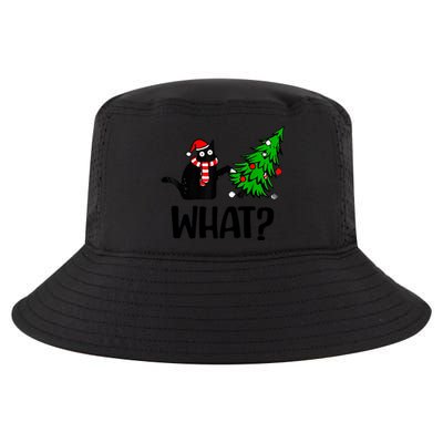 Funny Black Cat Gift Pushing Christmas Tree Over Cat What Cool Gift Cool Comfort Performance Bucket Hat