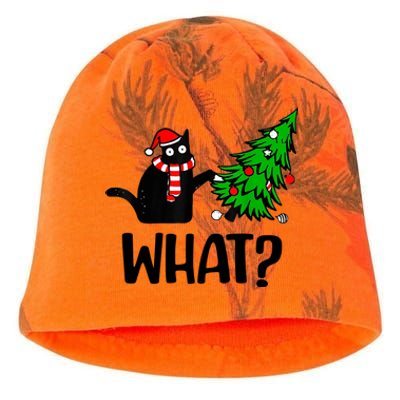 Funny Black Cat Gift Pushing Christmas Tree Over Cat What Cool Gift Kati - Camo Knit Beanie