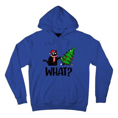 Funny Black Cat Gift Pushing Christmas Tree Over Cat What Cool Gift Hoodie