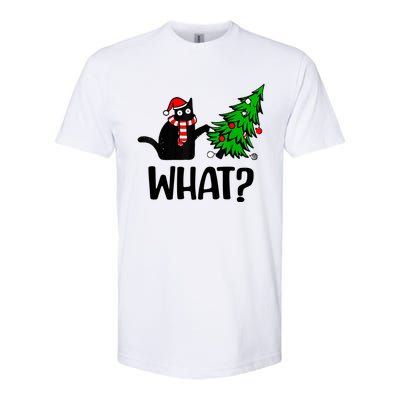 Funny Black Cat Gift Pushing Christmas Tree Over Cat What Cool Gift Softstyle® CVC T-Shirt