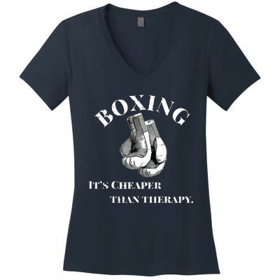 Funny Boxing Cheaper Than Therapy Women's V-Neck T-Shirt