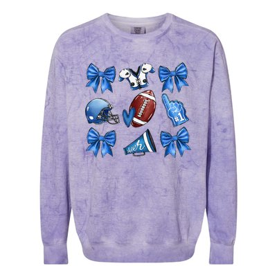 Funny Blue Cheer Football Game Day Coquette Bow Touchdown Gift Colorblast Crewneck Sweatshirt