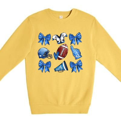 Funny Blue Cheer Football Game Day Coquette Bow Touchdown Gift Premium Crewneck Sweatshirt