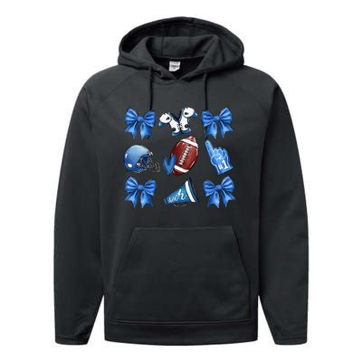 Funny Blue Cheer Football Game Day Coquette Bow Touchdown Gift Performance Fleece Hoodie