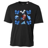 Funny Blue Cheer Football Game Day Coquette Bow Touchdown Gift Cooling Performance Crew T-Shirt