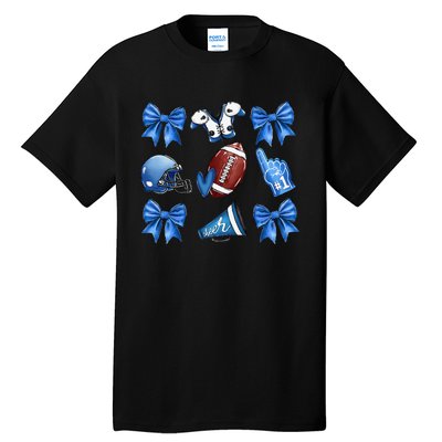 Funny Blue Cheer Football Game Day Coquette Bow Touchdown Gift Tall T-Shirt