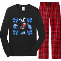 Funny Blue Cheer Football Game Day Coquette Bow Touchdown Gift Long Sleeve Pajama Set