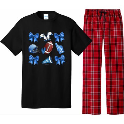 Funny Blue Cheer Football Game Day Coquette Bow Touchdown Gift Pajama Set