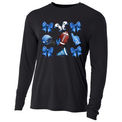 Funny Blue Cheer Football Game Day Coquette Bow Touchdown Gift Cooling Performance Long Sleeve Crew