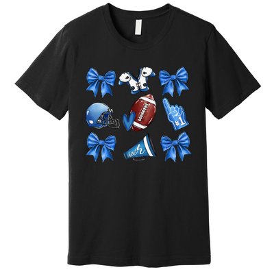 Funny Blue Cheer Football Game Day Coquette Bow Touchdown Gift Premium T-Shirt