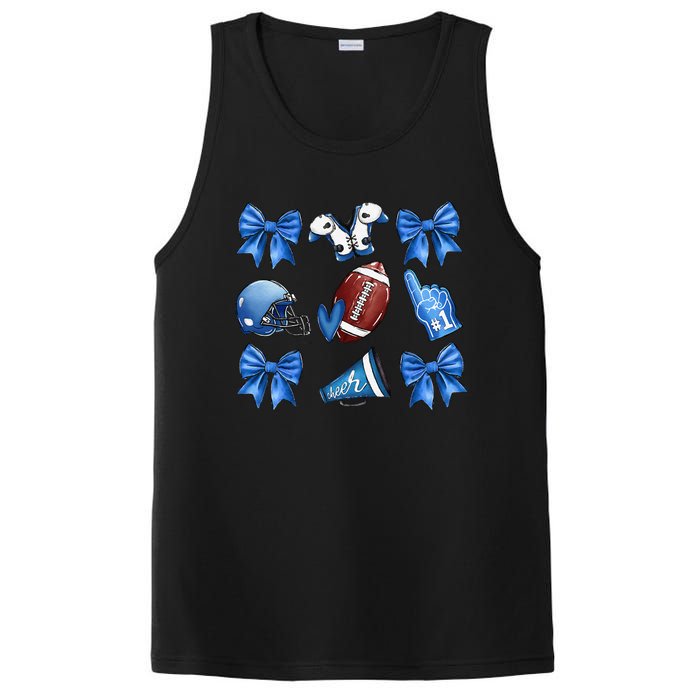 Funny Blue Cheer Football Game Day Coquette Bow Touchdown Gift PosiCharge Competitor Tank