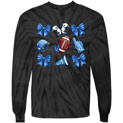 Funny Blue Cheer Football Game Day Coquette Bow Touchdown Gift Tie-Dye Long Sleeve Shirt