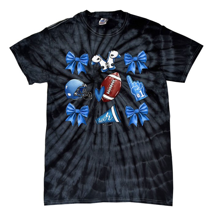 Funny Blue Cheer Football Game Day Coquette Bow Touchdown Gift Tie-Dye T-Shirt