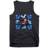 Funny Blue Cheer Football Game Day Coquette Bow Touchdown Gift Tank Top