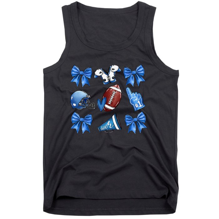 Funny Blue Cheer Football Game Day Coquette Bow Touchdown Gift Tank Top