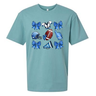 Funny Blue Cheer Football Game Day Coquette Bow Touchdown Gift Sueded Cloud Jersey T-Shirt