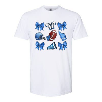 Funny Blue Cheer Football Game Day Coquette Bow Touchdown Gift Softstyle CVC T-Shirt