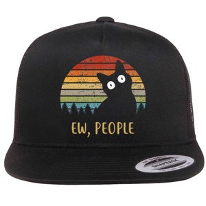 Funny Black Cat Shirt Ew, People Cat Flat Bill Trucker Hat