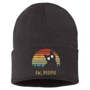 Funny Black Cat Shirt Ew, People Cat Sustainable Knit Beanie