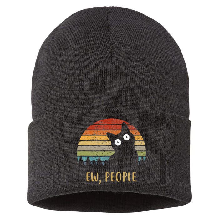 Funny Black Cat Shirt Ew, People Cat Sustainable Knit Beanie