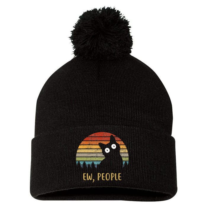 Funny Black Cat Shirt Ew, People Cat Pom Pom 12in Knit Beanie