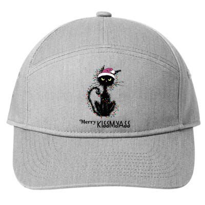 Funny Black Cat Merry Kissmyass Xmas Pajamas Chritsmas  7-Panel Snapback Hat