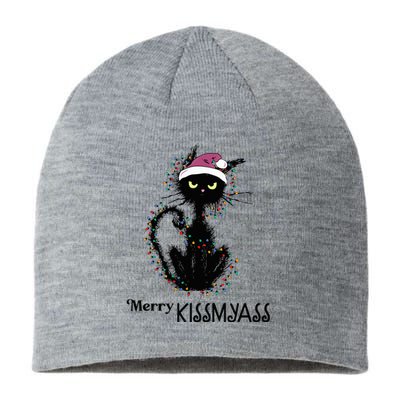 Funny Black Cat Merry Kissmyass Xmas Pajamas Chritsmas  Sustainable Beanie