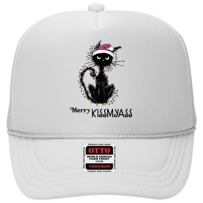 Funny Black Cat Merry Kissmyass Xmas Pajamas Chritsmas  High Crown Mesh Back Trucker Hat