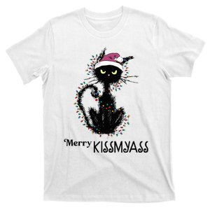 Funny Black Cat Merry Kissmyass Xmas Pajamas Chritsmas  T-Shirt