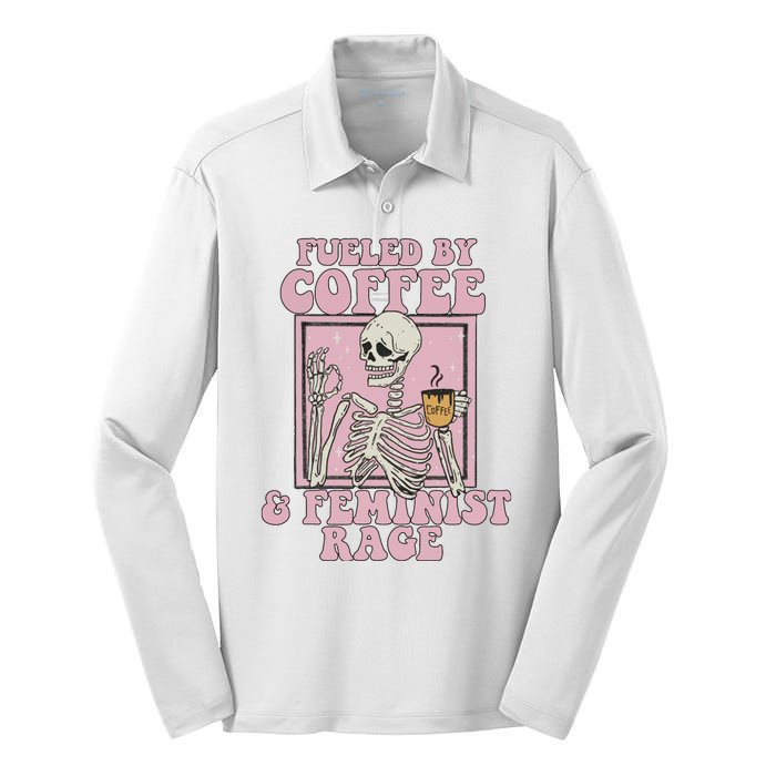 Fueled By Coffee And Feminist Rage Silk Touch Performance Long Sleeve Polo