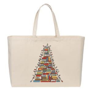 Festive Bookworm Christmas Tree Decoration for Library Lovers Cotton Canvas Jumbo Tote