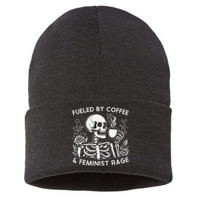 Fueled By Coffee & Feminist Rage Feminism Coffee Lovers Sustainable Knit Beanie