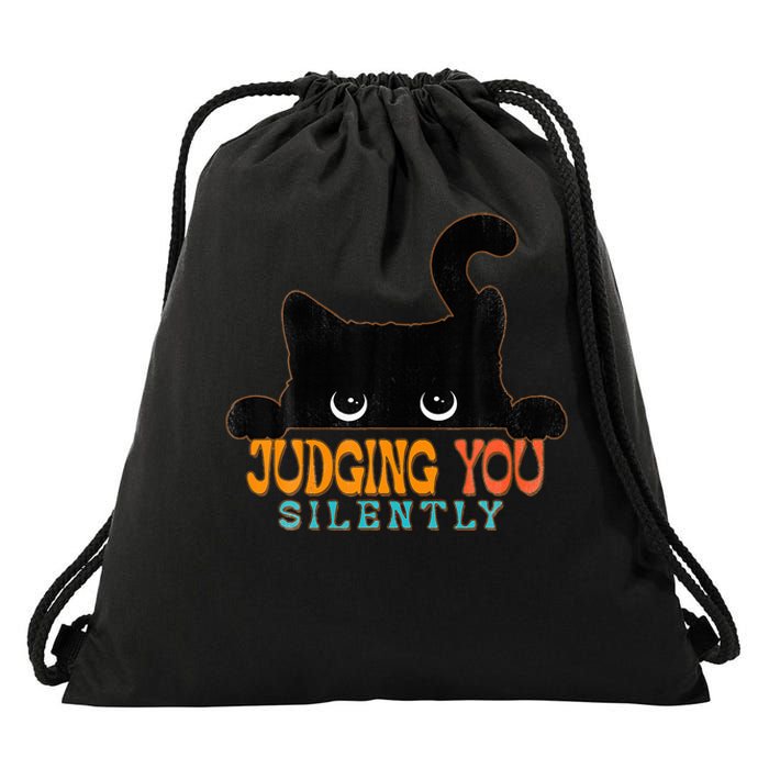 Funny Black Cat Judging You Silently Sarcastic Cat Drawstring Bag