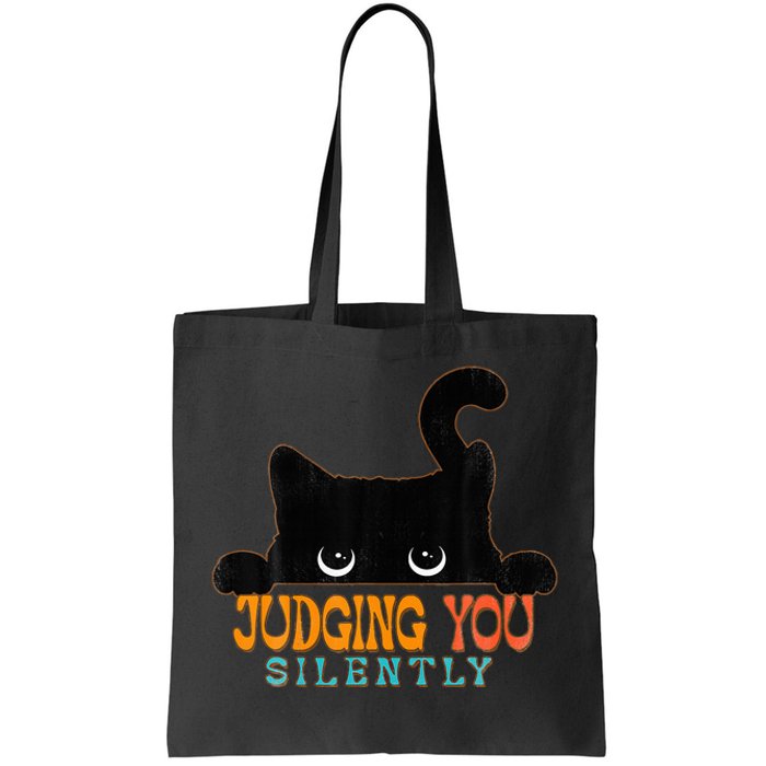 Funny Black Cat Judging You Silently Sarcastic Cat Tote Bag