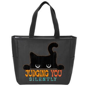 Funny Black Cat Judging You Silently Sarcastic Cat Zip Tote Bag