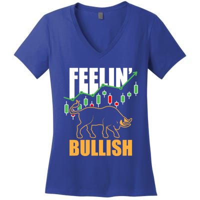 Feelin Bullish Cryptocurrency Blockchain Trader Crypto Gift Women's V-Neck T-Shirt