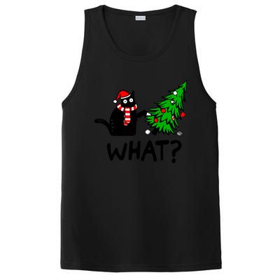 Funny Black Cat Gift Pushing Christmas Tree Over Cat What PosiCharge Competitor Tank