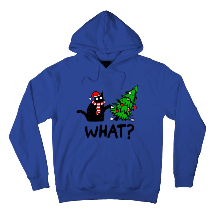 Funny Black Cat Gift Pushing Christmas Tree Over Cat What Hoodie