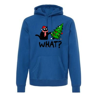 Funny Black Cat Gift Pushing Christmas Tree Over Cat What Premium Hoodie